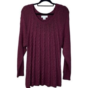 Skye’s‎ the Limit Sweater Maroon Crew Neck Ribbed Cable Knit in Size 2X  NWT